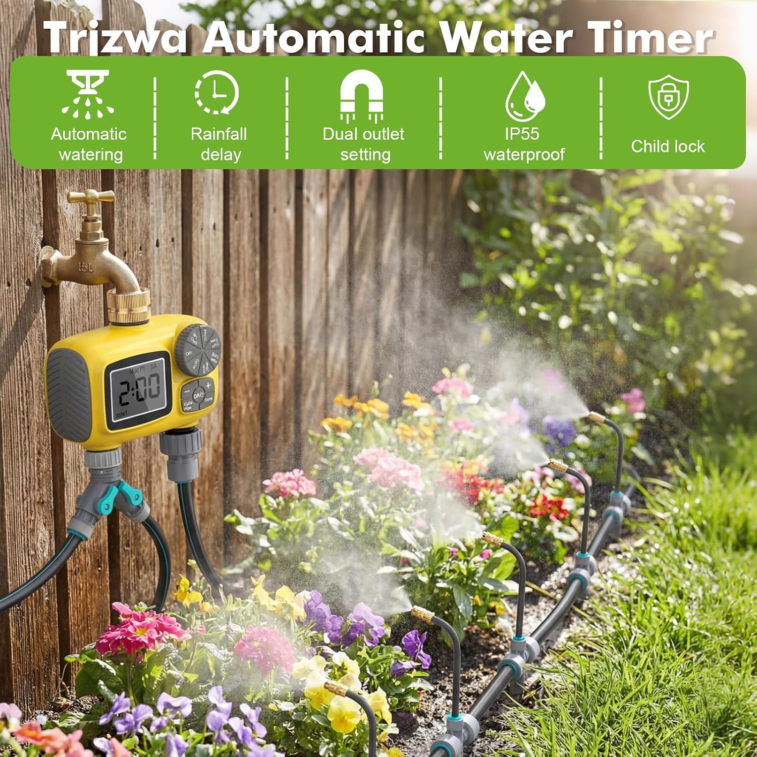 172FT Drip Irrigation System Kit with 2 Zone Water Timer
